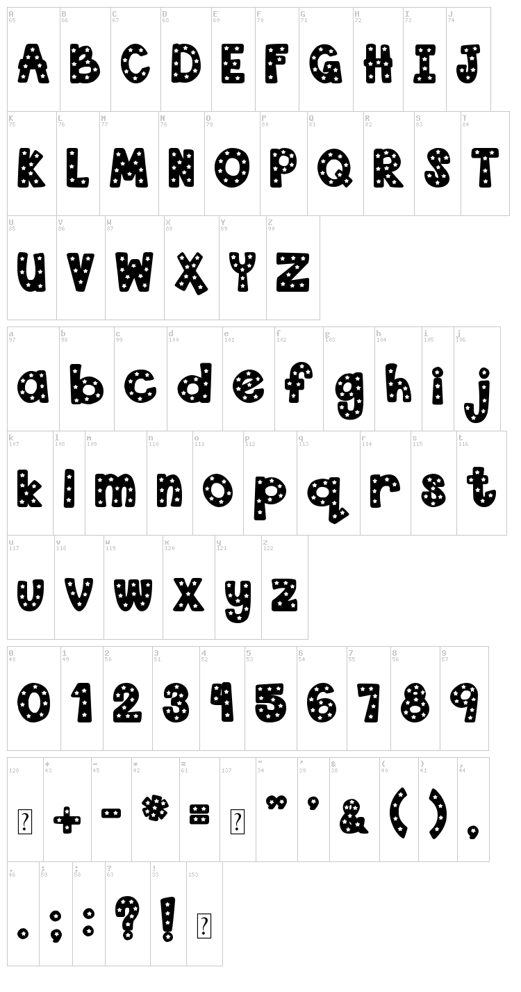 DJB Starry Starry Font font map